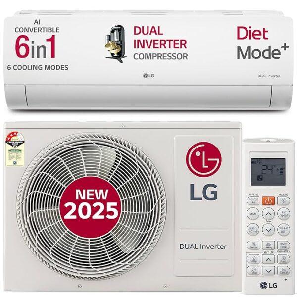 LG 1 Ton 3 Star DUAL Inverter Split AC (Copper, AI Convertible 6-in-1 Cooling, Faster Cooling & Energy Saving, 2 Way Air Swing, HD Filter with Anti-Virus Protection, US-Q12CNXE, White)
