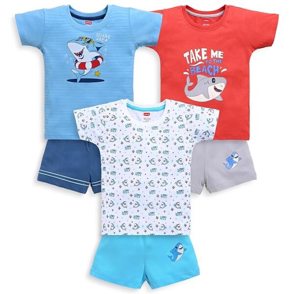 LuvLap Baby Boys Regular 100% Cotton Half Sleeves Boys T-Shirts & Shorts Set Pack of 3