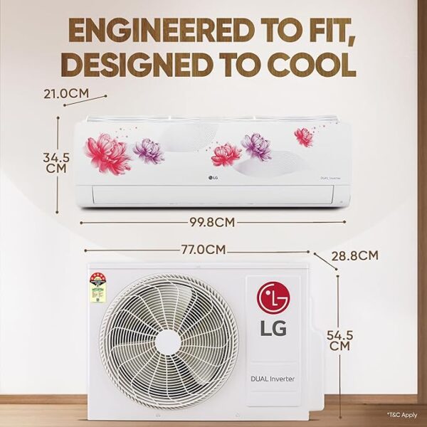 LG 1.5 Ton 5 Star, Wi-Fi, Energy Manager+, DUAL Inverter Split AC (Copper, AI+ Convertible 6-in-1, Diet Mode+, 4 Way Swing, HD Filter with Anti-Virus Protection, US-Q19FWZE, White Floral) - Image 2