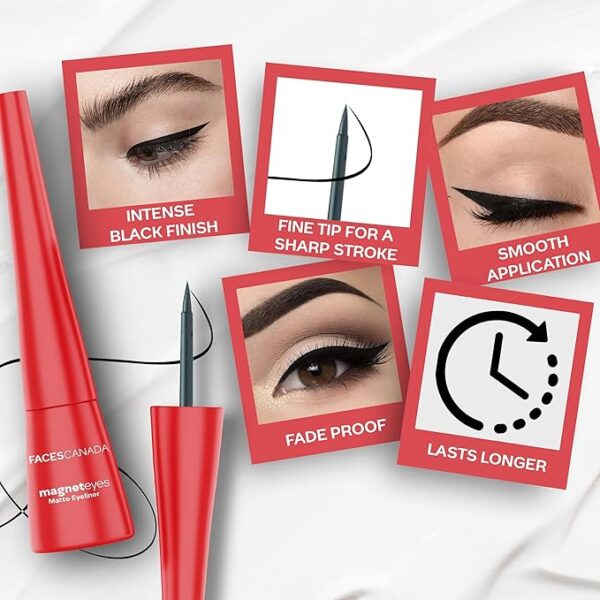 FACES CANADA Magneteyes Eyeliner - Black, 4.5ml | Intense Matte Finish | Quick Drying | 24HR Long Lasting | Fine Tip For Precise Smooth Application | Almond Oil Enriched | Waterproof | Smudgeproof - Image 5