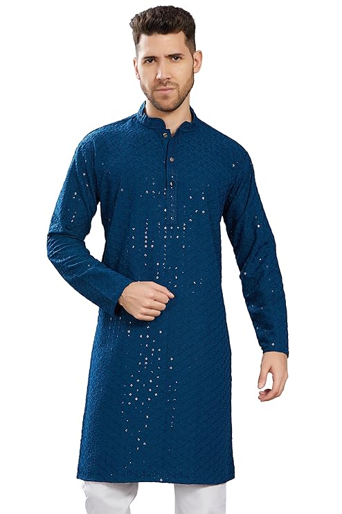 DIVISIVE Men's Sequince Embroidered Cotton Blend Only Slim Fit Kurta