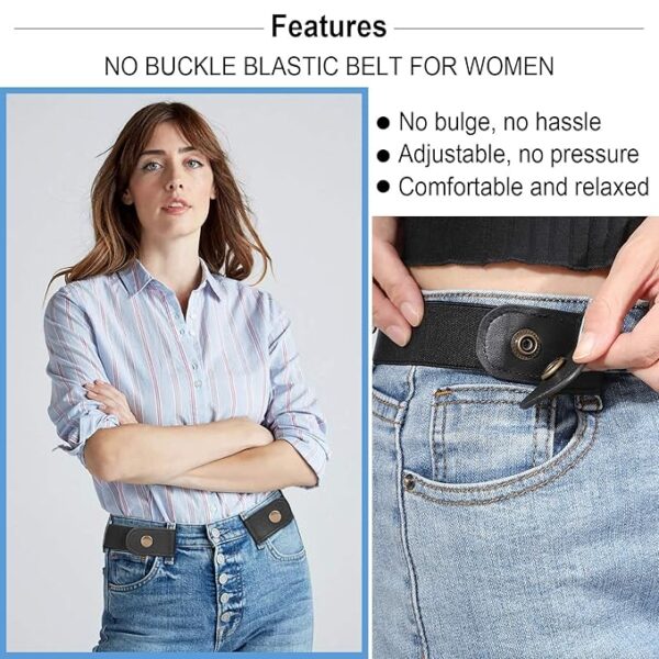 SANSTHS Buckle-Free Elastic Women Belt For Jeans Without Buckle, Comfortable Invisible Belt No Bulge No Hassle, Black - Image 3