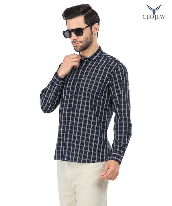 CLOJEW Men Slim Fit Checkered Spread Collar Casual Tailored Formal Regular Fit Black & White Line Winter Collection Thick Cotton Shirt - Image 2