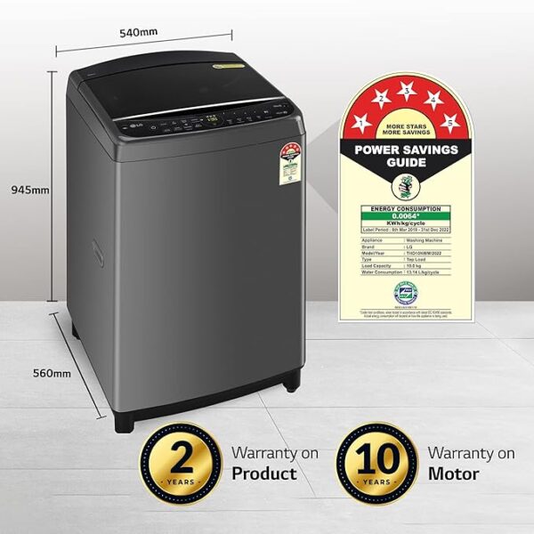 LG 10 Kg 5 Star Inverter Wi-Fi Fully-Automatic Top Load Washing Machine (THD10NWM, Middle Black, AIDD Technology) - Image 2