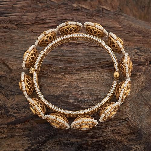 KUSHAL'S Fashion Jewellery Polished Kundan Bangle With Locking System | Best For Bridemaids & Special Occasion | Kundan Bangles For Women - Image 3