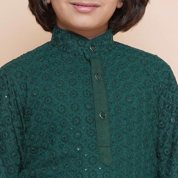 AJ DEZINES Kids Cotton Full Sleeve Sequined Chikankari Kurta Pajama Set for Boys - Ethnic wear | Special Occasion & Party Outfit | Mandarin Collar Kurta for boys - Regular Fit - Image 6