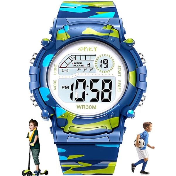 SPIKY Round Digital Sports Watch for Kids | Military, Camouflage Design | Multifunctional & Luminous Display | Water Resistant | Best Birthday Gift Wrist Watches for Boys & Girls | Age 2-14 yrs