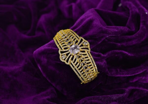GOLDCASH American Diamond Stunning Gold-Plated Bracelet with Crystals | bracelet for women | Bangles for women| Gold Plated Kada for Women and Girls - Image 2