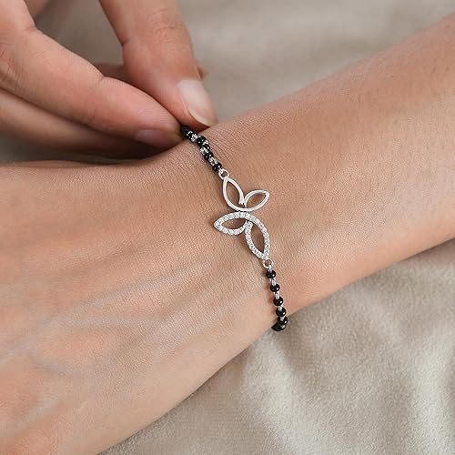 Ornate Jewels 925 Silver American Diamond Alluring Butterfly Black Beads Adjustable Mangalsutra Bracelet Gifts for Women | With Certificate of Authenticity and 925 Stamp | Life-time Warranty* - Image 3