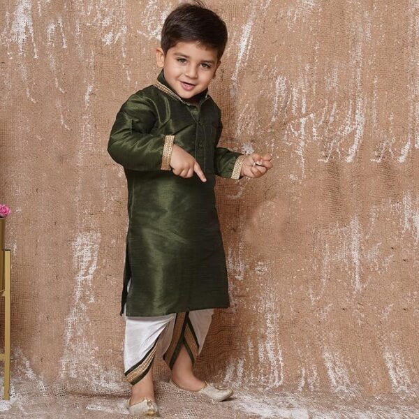 AJ DEZINES Kids Silk Blend Full Sleeve Solid Dhoti Kurta Set for Boys - Ethnic Wear | Traditional | Festival Wear for boys - Regular Fit - Image 6