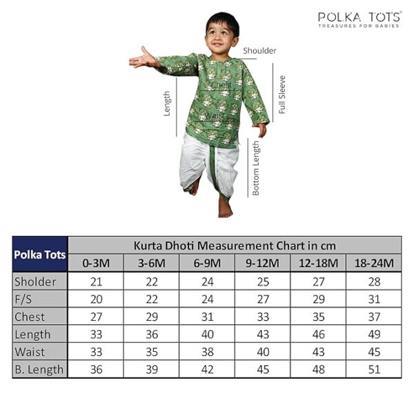 POLKA TOTS Boy’s Cotton Full Sleeve Angrakha Kurta with Dhoti Set for Baby Kid, Traditional Ethnic Wear for Kids, Printed Dhoti Kurta Set with Round Neck for Boy’s - Image 6