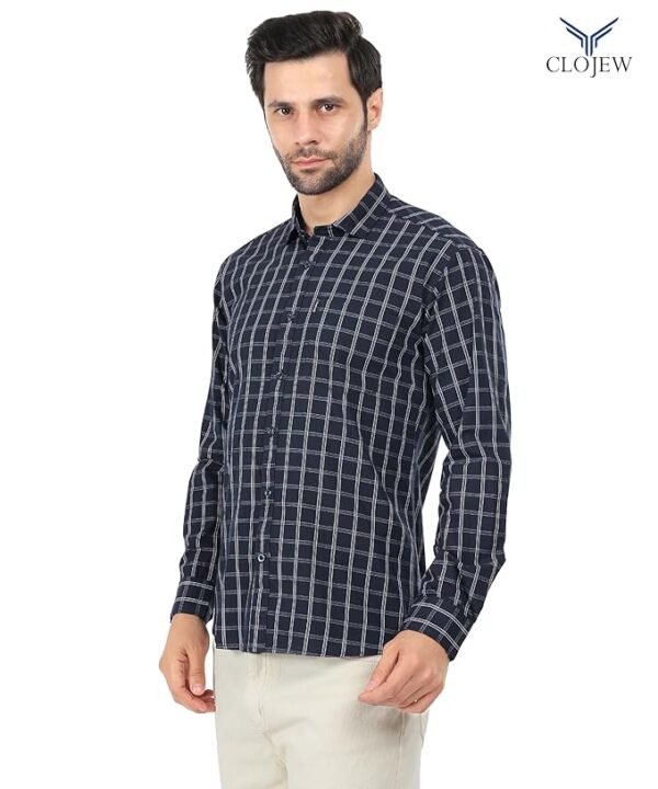 CLOJEW Men Slim Fit Checkered Spread Collar Casual Tailored Formal Regular Fit Black & White Line Winter Collection Thick Cotton Shirt - Image 6