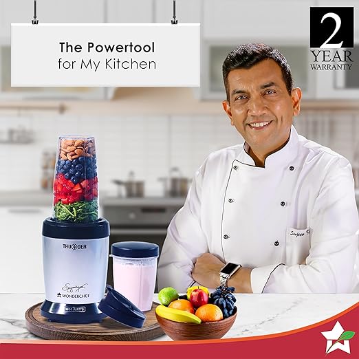 Wonderchef Nutri-Blend Thunder, 22000 RPM Mixer-Grinder, Blender, Stainless Steel 6-Blade Assembly, 2 Unbreakable Jars, 2 Years Warranty, 1000W - Silver, Online Recipe Book By Chef Sanjeev Kapoor - Image 2