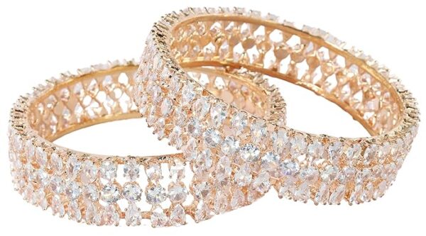 LAVAZZA RoseGold Metal American Diamond Bangles Kangan Set For Women & Girls Stylish | AD Bangles | Diamond Kada For Women | Premium Rose Gold Plated Bangles Kada- Set of 2 - Image 5