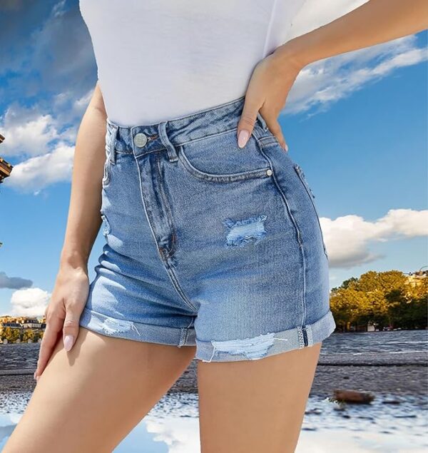 PENTOO Women's Relaxed Fit Mid Rise Regular Length Denim Shorts - Image 5
