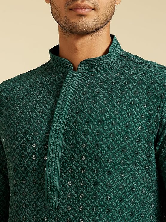 DIWAS BY MANYAVAR Men's Viscose Embroidered|Sequined Kurta (1pc) - Image 4