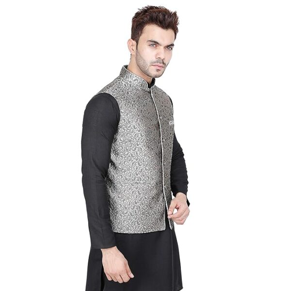 Badoliya & Sons Men's Brocade Zari Nehru Jacket/Waist Coat - Image 4