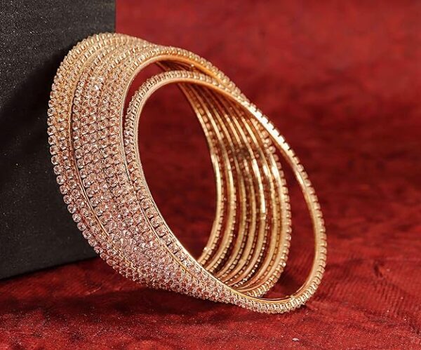 LAVAZZA Premium Alloy Metal with Amercian Diamond Bangles Chudi Set For Women & Girls | Stylish Bangles Bracelet For Girls | AD Stone Bangles Fashion Jewellery | Wedding, Party, Occasion-Set of 8 - Image 3