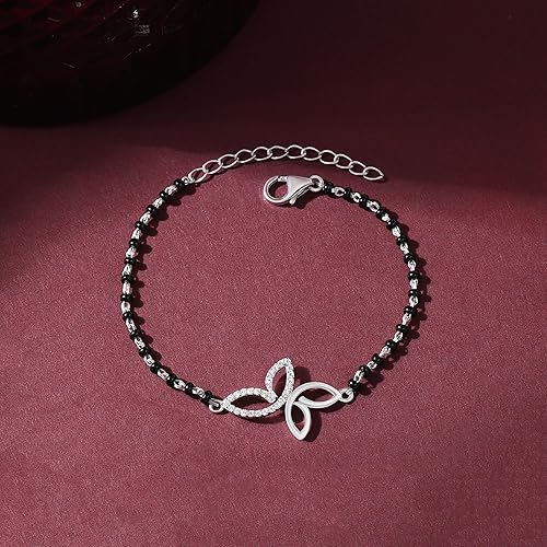 Ornate Jewels 925 Silver American Diamond Alluring Butterfly Black Beads Adjustable Mangalsutra Bracelet Gifts for Women | With Certificate of Authenticity and 925 Stamp | Life-time Warranty* - Image 2