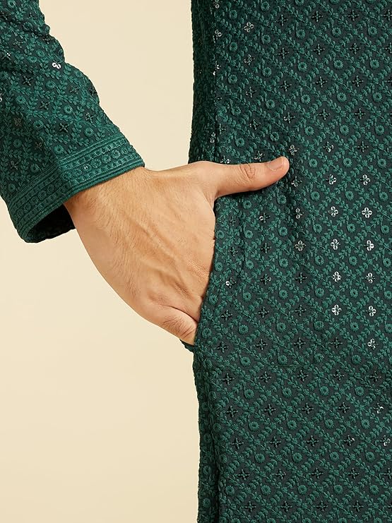 DIWAS BY MANYAVAR Men's Viscose Embroidered|Sequined Kurta (1pc) - Image 3