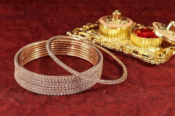 LAVAZZA Premium Alloy Metal with Amercian Diamond Bangles Chudi Set For Women & Girls | Stylish Bangles Bracelet For Girls | AD Stone Bangles Fashion Jewellery | Wedding, Party, Occasion-Set of 8 - Image 2