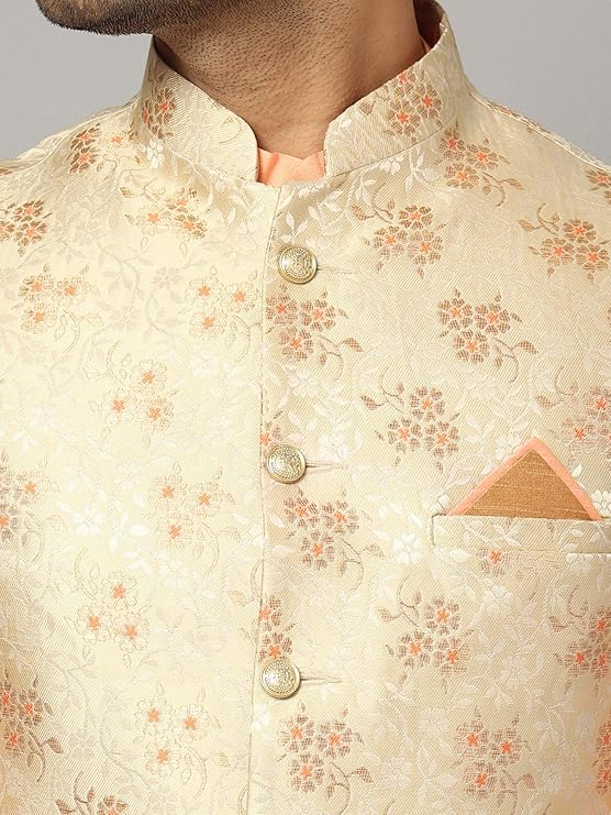 Ethluxis® Men's Silk Blend Kurta Churidar Pyjama with Ethnic Bundi Jacket Set - Image 4