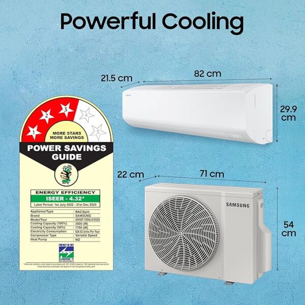 Samsung 1 Ton 3 Star Digital Inverter Split AC (Faster & Powerful Cooling even at 58 Degree C, 100% Copper, 5 year comprehensive warranty, 5 Step Convertible, AR50F12D0LHNNA, White) - Image 2