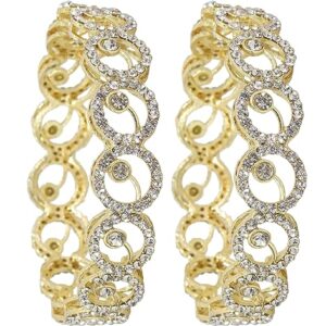 NMII Stylish Alloy Metal Gold Plated Bangles Set For Girls and Women Studded American Diamond Stone | Fancy Diamond Bangles | Metal bangles | Women Bangles For Wedding, Party, Function- Set of 2