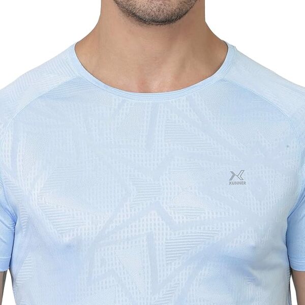 Xunner Fountain Blue Quadratic Men’s Sportswear Half Sleeve T-Shirt- Athletic Breathable Sportswear for Running, Workout, and Gym. Moisture-Wicking, Odour-Resistant, Muscle Recovery - Image 5