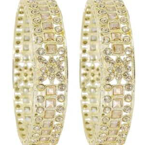 NMII Gold Plated Metal Kada Bangles Set For Women & Girls with American Diamond Stone | Stone Work Stylish Bangles Set | Traditional Bangles For Wedding, Party, Ocassion Fashion Jewellery- Set of 2