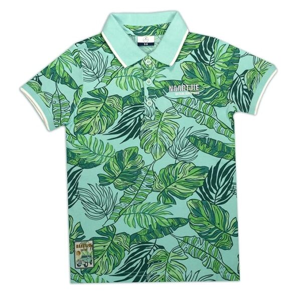 Boys Regular Fit Polo T-Shirt – Trendy Forest Print Casual Wear with Classic Collar & Short Sleeves (Green)