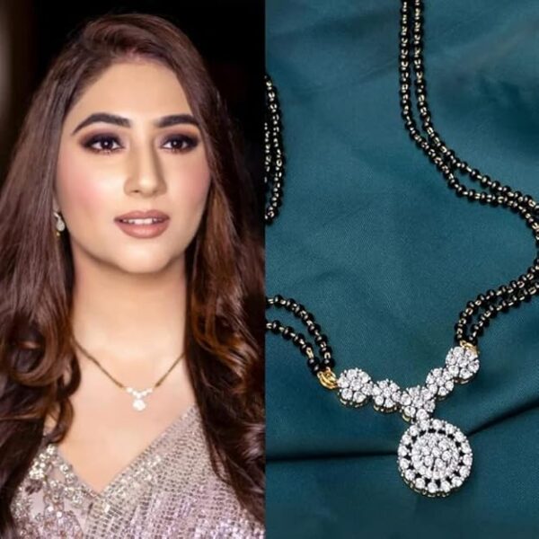 Wynona american diamond traditional short gold plated mangalsutra for women - Image 5