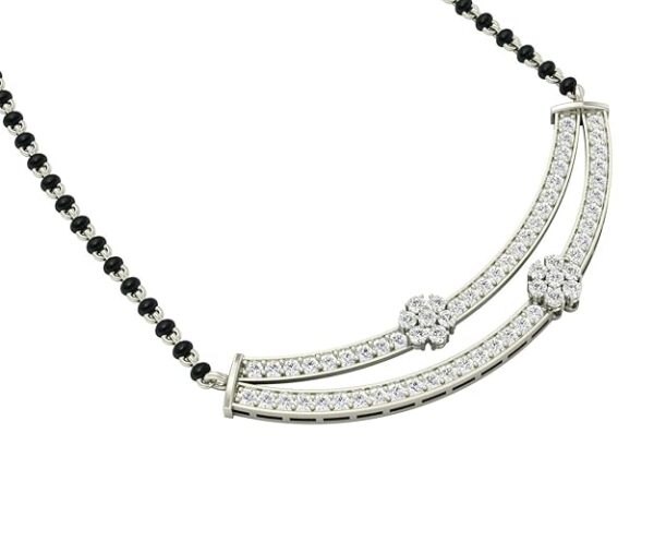 CLARA 925 Sterling Silver Ava Mangalsutra Earring Chain Jewellery Set | Platinum Plated, Swiss Zirconia | Gift for Wife - Image 5