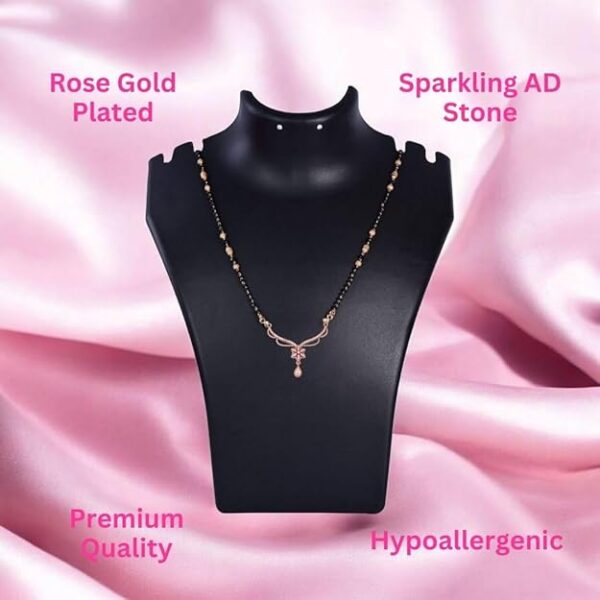 Nilu's Collection American Diamond Rose Gold Plated Designer Mangalsutra Pendant for Girls and Women (With Chain) (Style 3) - Image 5