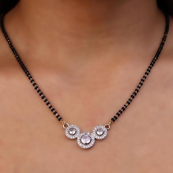 SHONA’S STYLE American Diamond & Cubic Zirconia Mangalsutra Necklace for Women (White AD) Chain Length 22 cm - Image 6