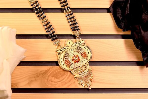 GOLDCASH 10k One Gram Gold Mangalsutra for Women & Girl's | Ladies Temple South Indian Traditional 1 Gram Gold Stylish Maharashtrian Long Double Chain Wati Mangal sutra Pendant Tanmaniya - Image 2