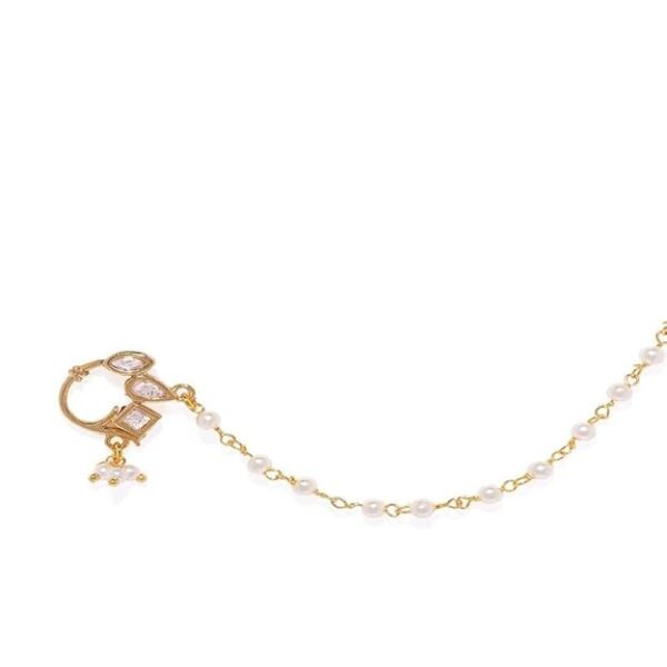 ACCESSHER Gold Plated Delicate Traditional and Ethnic Wear Stunning Kundan Embellished Delicate Clip On Nose Ring/Non-Piercing Nose Pin/Nathani for Women Pack of 1 - Image 4