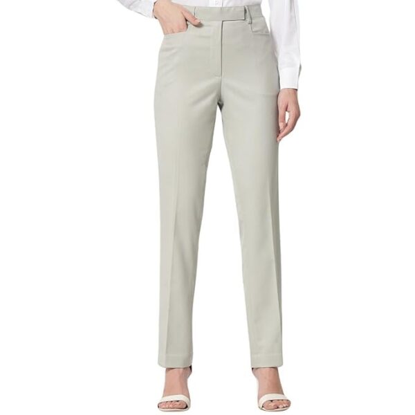 Powersutra Trouser Pants for Women | Solid | Formal Office Wear | Mid Waist | Slim Fit | Side Pockets | Poly Cotton | Sage Green