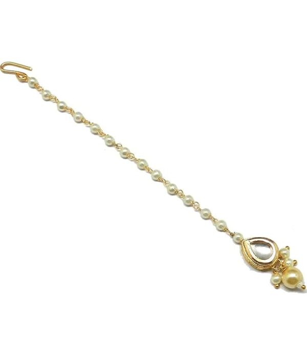 Style gallery gold plated kundan maang tikka small size for girls - Image 2