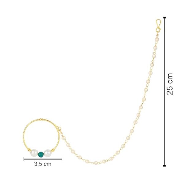 I Jewels Gold Plated Ethnic Bridal Nose Ring/Nath without piercing with Single Pearl Chain For Woman - Image 2