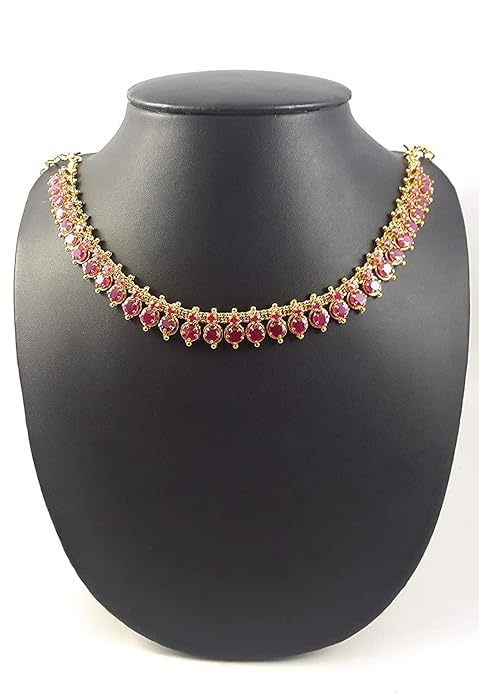 AFJ GOLD 1 Gram Micro Gold Plated Traditional Trendy South Indian Fashion Jewellery Stylish Ruby Emrald Stone Necklace for Women & Girls (DAT/HALL-02) (Yellow) - Image 3
