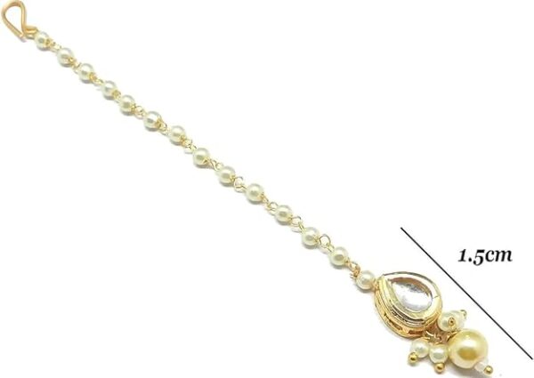 Style gallery gold plated kundan maang tikka small size for girls - Image 3