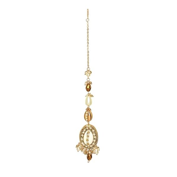 SANJOYA by EVERSTYLISH Embroidered Maang Tikka for Women | Shell, Beads & Pearl Bridal Headpiece | Ethnic Jewelry for Weddings & Festive Occasions