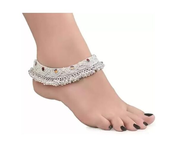 Silver Plated Traditional Anklets Payal with Meenakari Work - Classic, Fancy and Stylish for Women & Girls Daily - Functions - Party - Wedding - Wear - Image 2