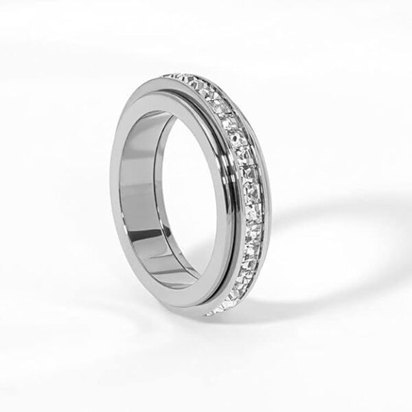 Pingyongchang Anxiety Rings Titanium Steel Spinner Fidget Band Rings for Women Ladies Cubic Zirconia Relieving Anxiety Wedding Promise Lucky Statement Rings Comfort Fit Size 6 to 10 - Image 5