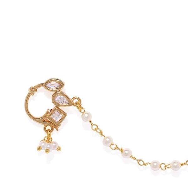 ACCESSHER Gold Plated Delicate Traditional and Ethnic Wear Stunning Kundan Embellished Delicate Clip On Nose Ring/Non-Piercing Nose Pin/Nathani for Women Pack of 1 - Image 3