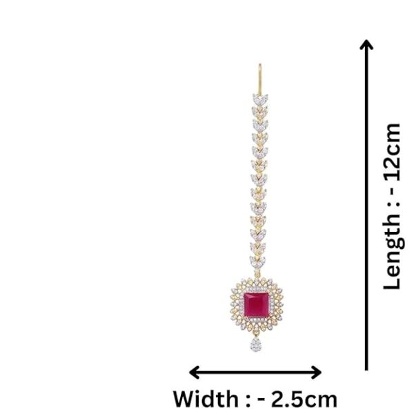 Accessher Dual Tone Plated Contemporary Style American Diamond and Pink Stone Embellished Delicate Light Weighted Maang Tikka/Maang Tika for Women and Girls - Image 2