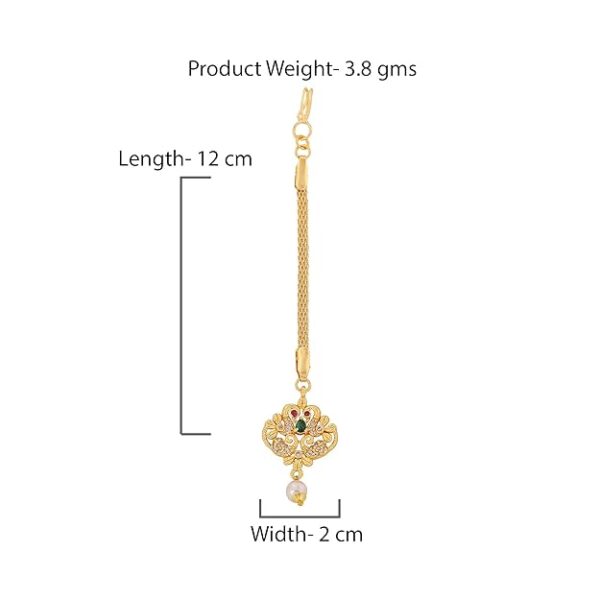 Estele CZ Entwined Peacock Designer Maang Tikka with Pearls for Girls & Women's - Image 4