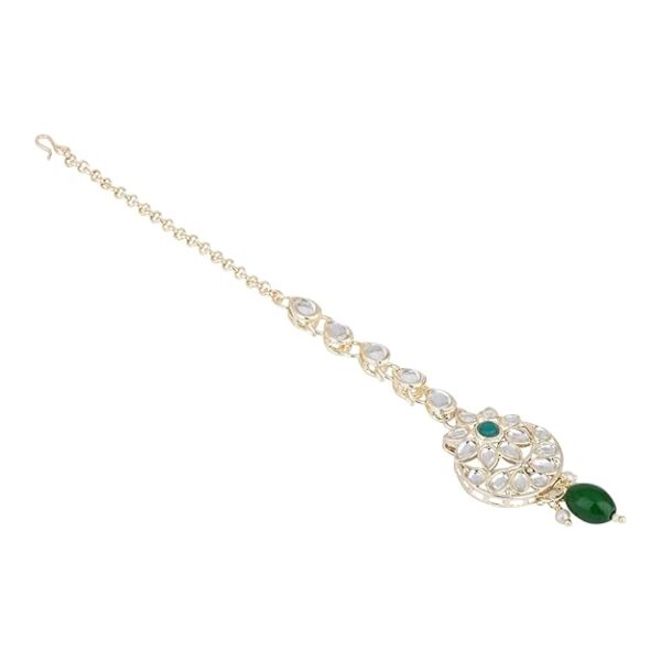 I Jewels Gold Plated Traditional Kundan & Pearl Head Piece Designer Jewelry Hair Accessory Maang Tikka For Women - Image 3