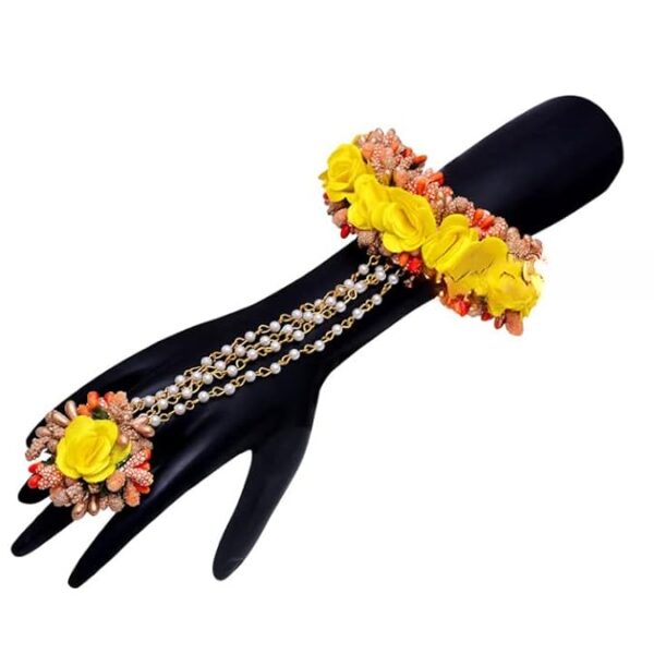 RKG HANDICRAFTS Womens Beautiful Artificial Orange, Yellow & Golden Color Flower Jewelry Set For Haldi Bridal Jewellery Wedding Jewelry Jewelry For Mehndi And Haldi - Image 4